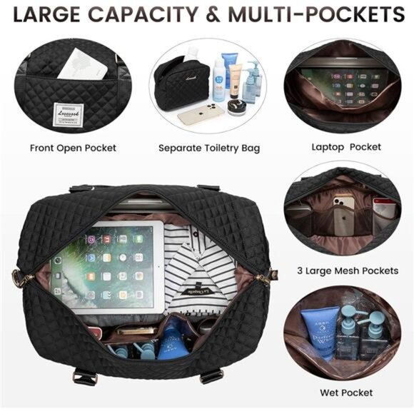 Travel Duffle Bag,Weekender Bags for Women with Shoe Compartment, Carry On Bag - Picture 3 of 14